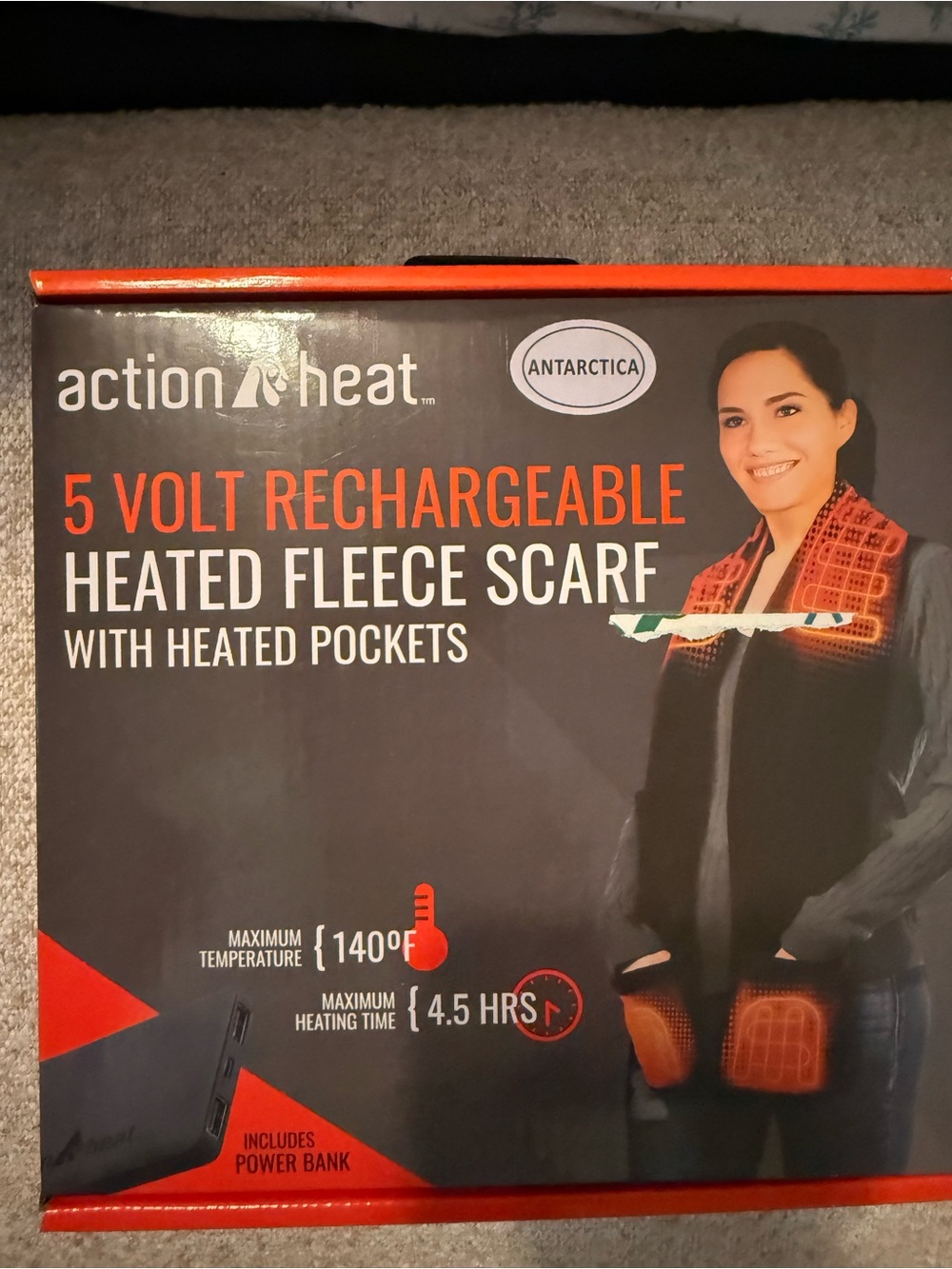Heated Fleece Scarf with Heated Pockets - Black & Orange